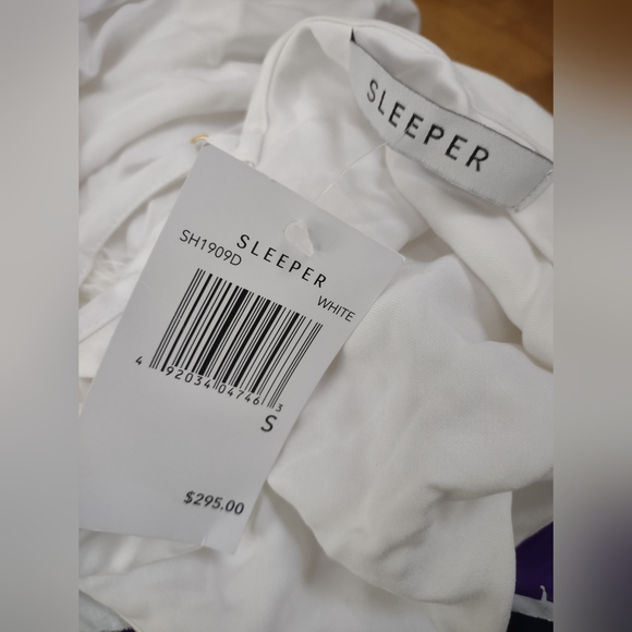 SLEEPER white viscose ostrich feather bottom slip dress nighty S NWT $295 - Picture 4 of 7